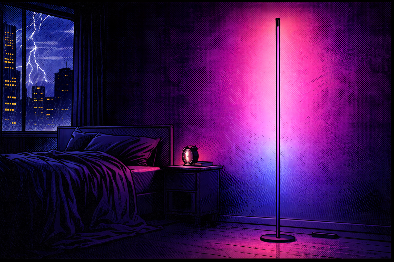 スイッチボットのフロアライトで照らされた室内