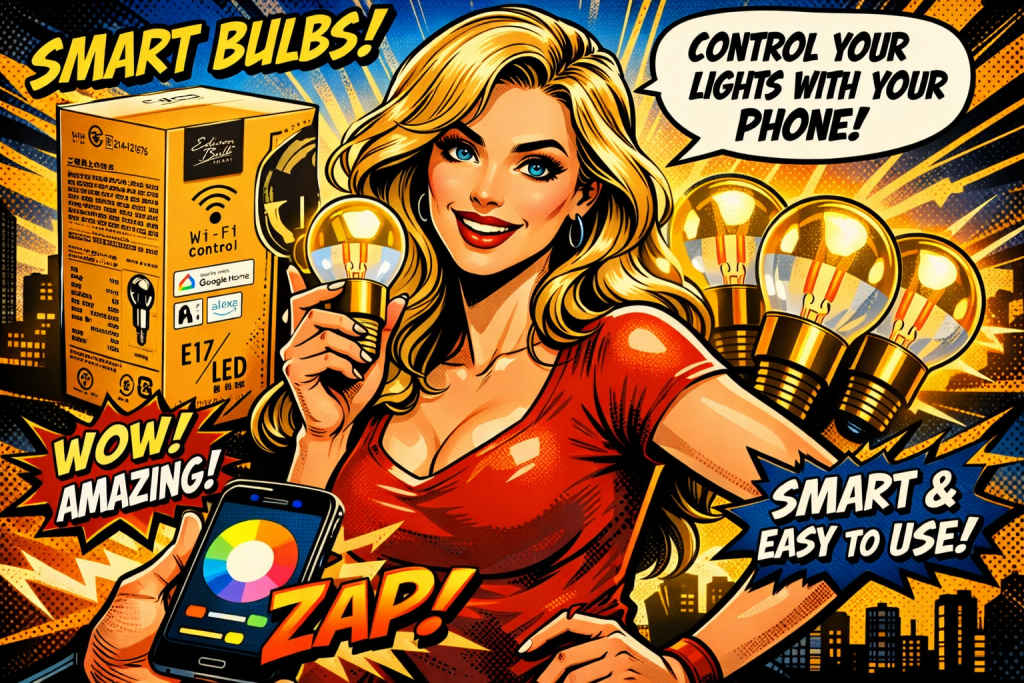 アジソンバルブのLEDスマートE17をレビューする女性