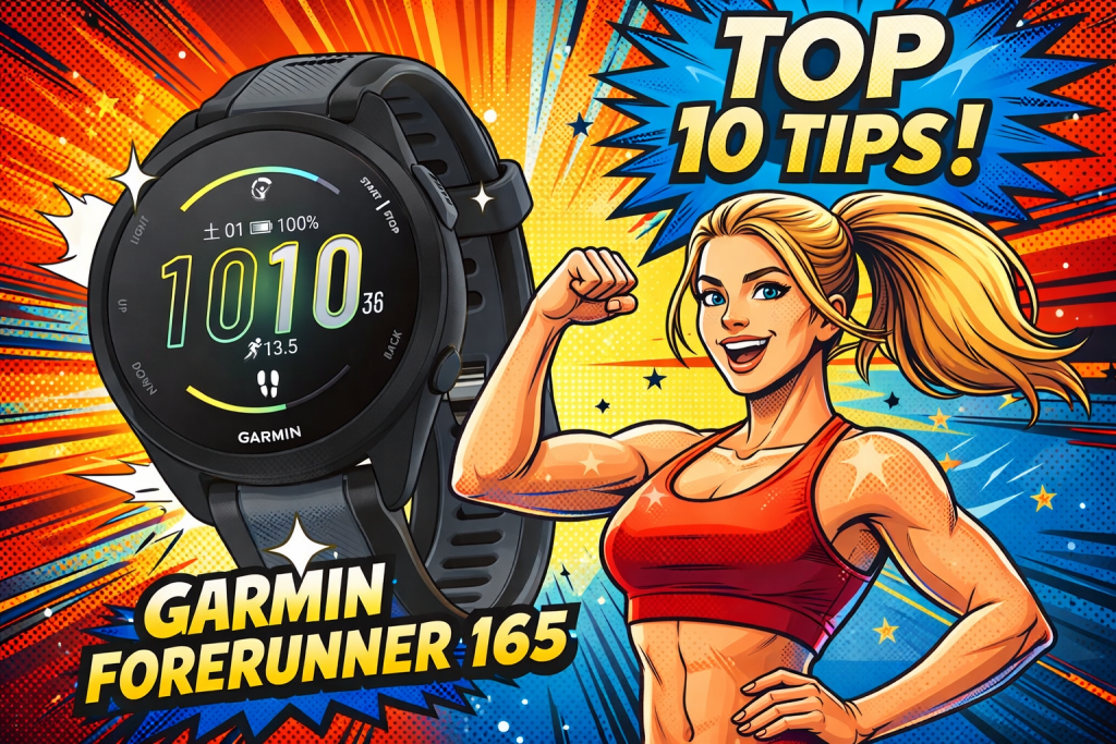 ランニング中の心拍数とペースを表示する丸型ディスプレイのGPSウォッチ